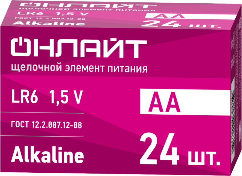 Элемент питания алкалиновый 90 635 OBT-ALK-LR6-BOX24 (бокс 24шт) ОНЛАЙТ 90635