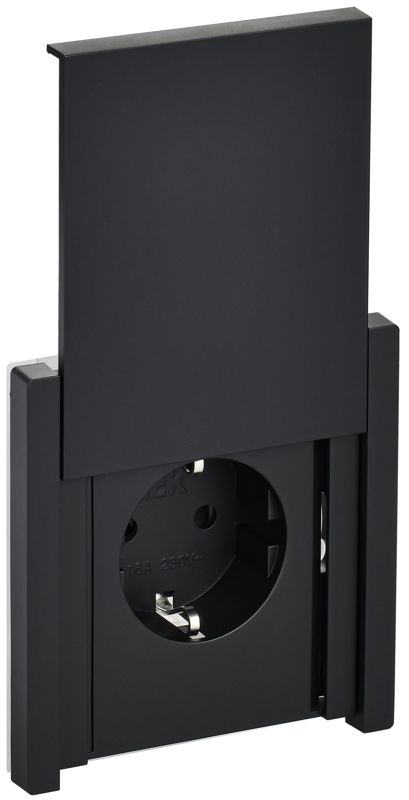 Розетка СП FORTE&PIANO16А IP44 FP119 с заземл. защ. шторки с крышкой безвинт. крепл. черн. IEK FP-R16-16-1-44-K02