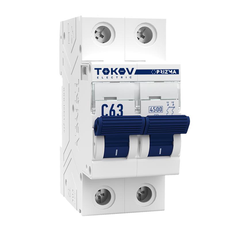 Выключатель автоматический модульный 2п C 63А 4.5кА PRIZMA TOKOV ELECTRIC TKE-PZ45-MCBI-2-63-C