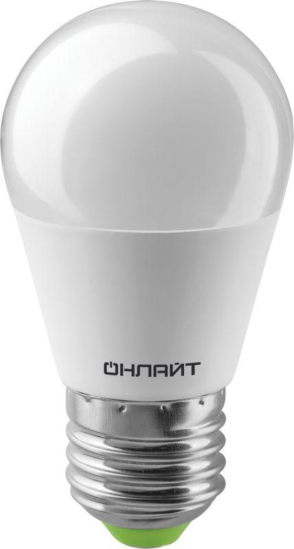 Лампа светодиодная 61 137 OLL-G45-8-230-6.5K-E27 8Вт шар 6500К холод. бел. E27 800лм 176-264В ОНЛАЙТ 61137