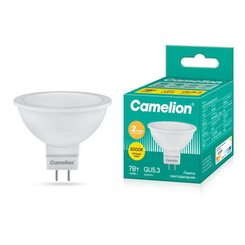Лампа светодиодная LED7 JCDR/830/GU5.3 7Вт рефлектор матовая 3000К тепл. бел. GU5.3 490лм 170-265В Camelion 11656
