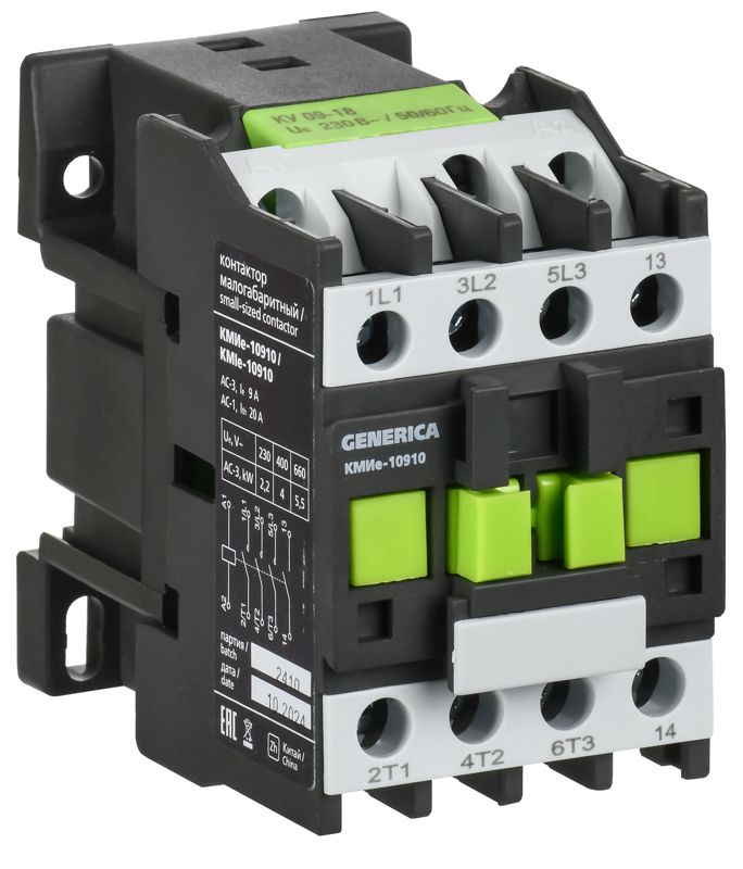 Контактор КМИе-10910 9А 400В/АС3 1НО GENERICA KKME11-009-400-10