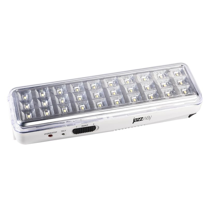Фонарь-светильник аккумуляторный Accu9-L30-wh аварийный 30SMD яркий 300лм 2ч/эконом 90лм 6ч 220В аккум. Li-ion 3.7В 1.2А.ч бел. JazzWay 5024533