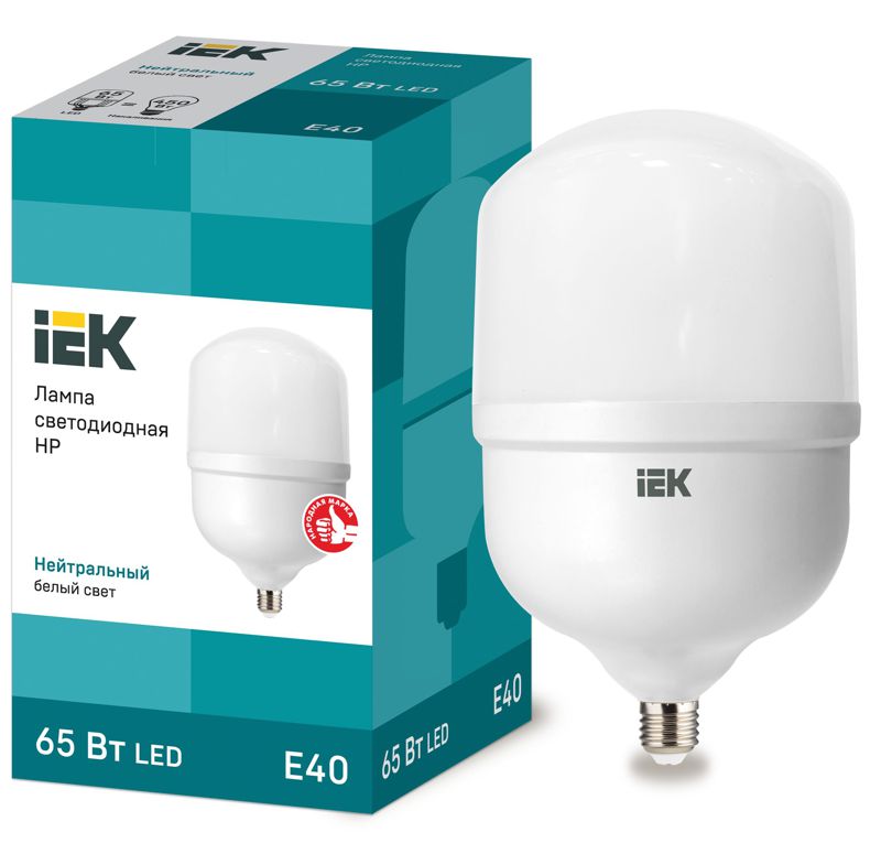 Лампа светодиодная HP 65Вт 4000К нейтр. бел. E40 230В IEK LLE-HP-65-230-40-E40