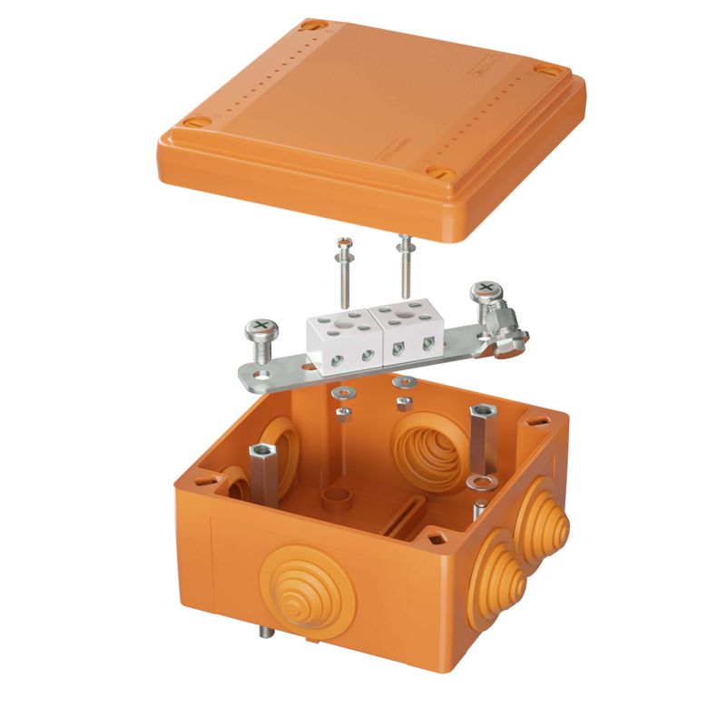 Коробка ответвительная FS 100х100х50мм IP55 4п 450В 6А 4кв.мм с кабельными вводами и клеммниками пластик. DKC FSB11404