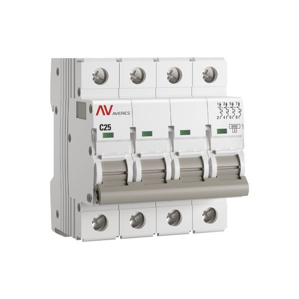Выключатель автоматический модульный 4п C 25А 6кА AV-6 AVERES EKF mcb6-4-25C-av