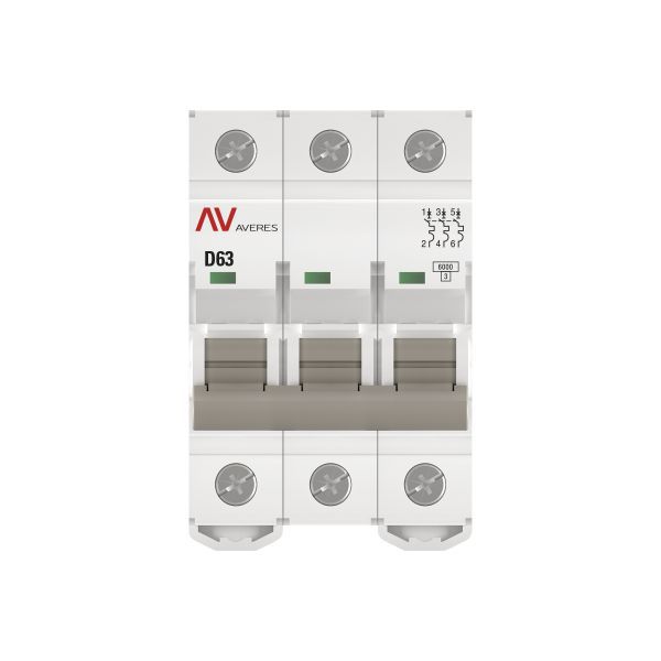 Выключатель автоматический модульный 3п D 63А 6кА AV-6 AVERES EKF mcb6-3-63D-av