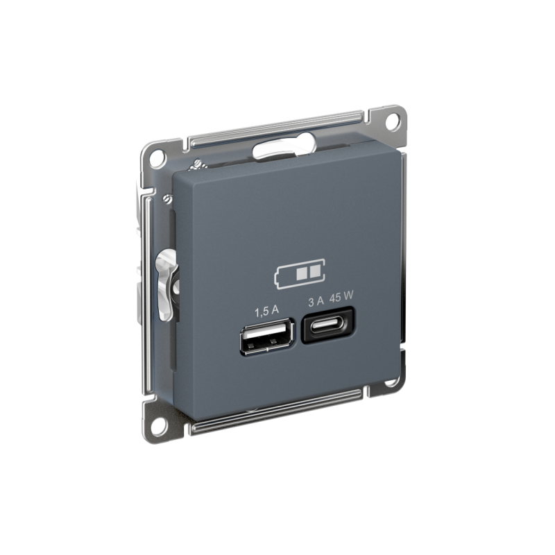 Розетка USB AtlasDesign тип A+C 45Вт QC PD высокоскор. ЗУ механизм грифель SE ATN000729