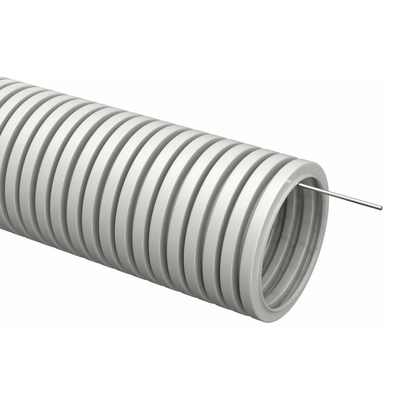 Труба гофрированная ПВХ d16мм с протяжкой сер. (уп.25м) TOKOV ELECTRIC TKE-TG/P-16-C06/25