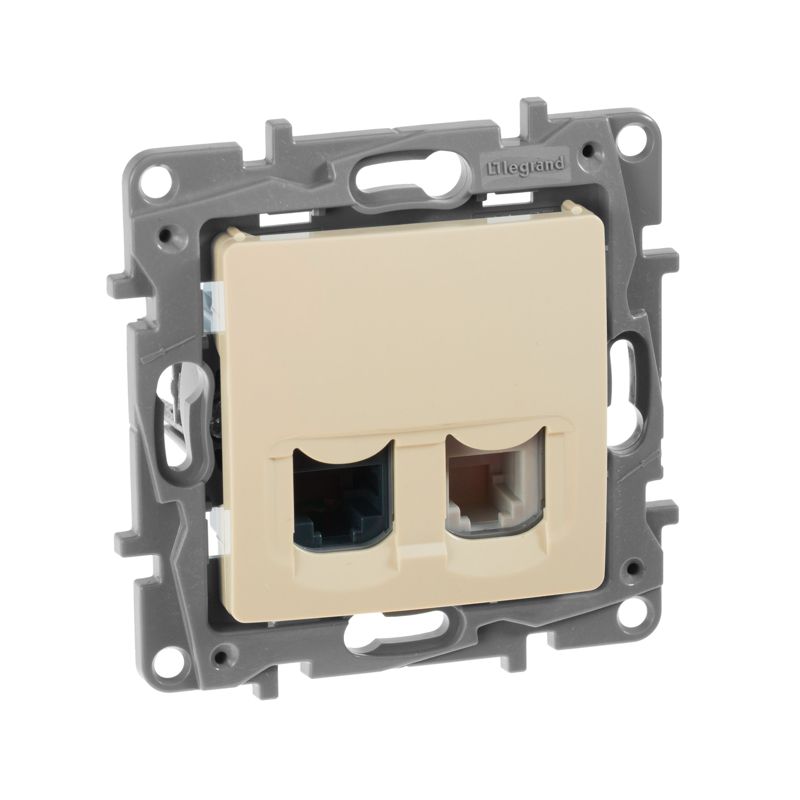 Розетка компьютерная + телефонная 2-м СП Etika RJ45 + RJ11 кат.5E UTP механизм сл. кость IEK 672352