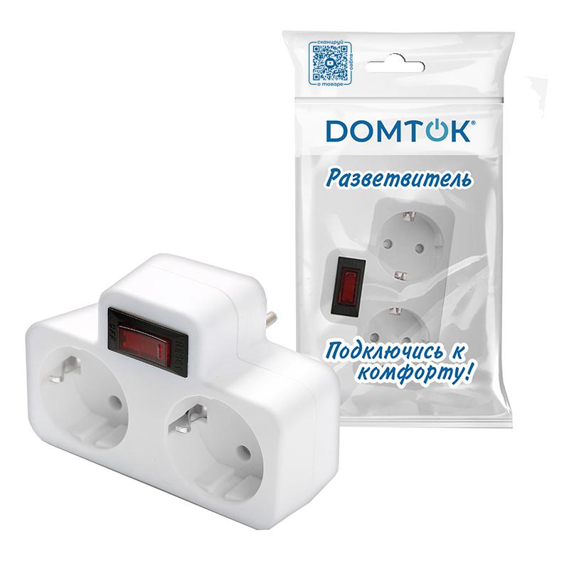 Разветвитель 2-м плоский с выключателем с заземл. 16А 3500Вт 250В бел. DОМТОК 2664