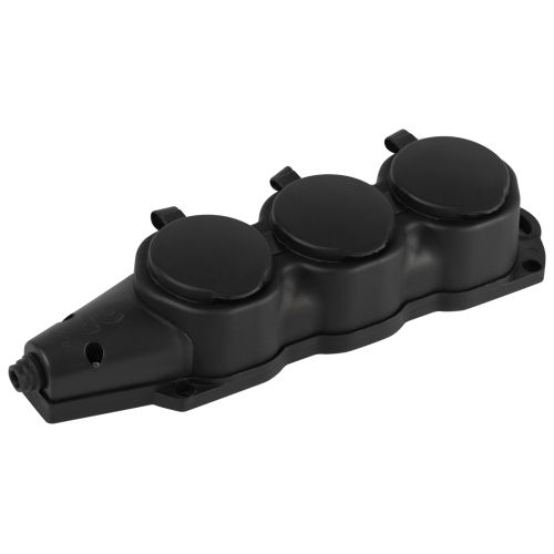 Колодка 3-м с заземл. 16A IP44 KX-3e-B-IP44 каучук. черн. Эра Б0068453