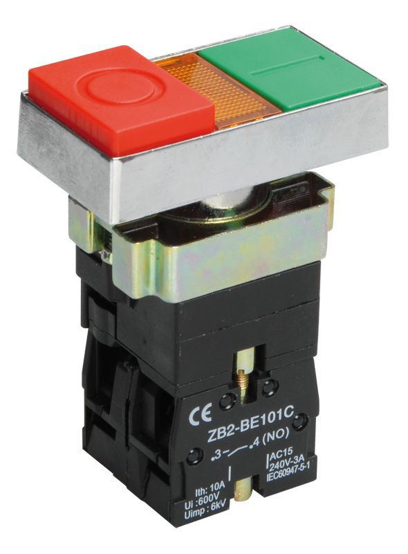 Кнопка LAY5-BW8465 "I-O" 1НО сдвоенная с подсветкой KARAT IEK BBD40-BW-K51