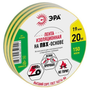 Изолента ПВХ 19ммх20м желт./зел. ЭРА C0036545 Изолента ПВХ 19ммх20м желт./зел. ЭРА C0036545
